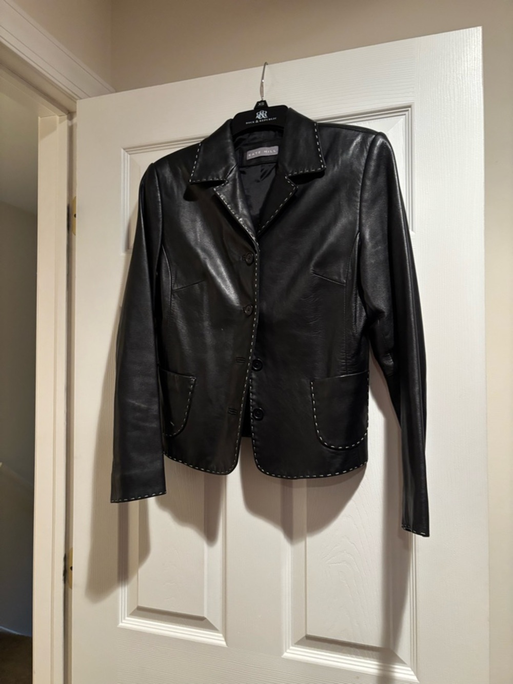 Black Leather Topstitched Jacket/Blazer - Picture 3 of 14